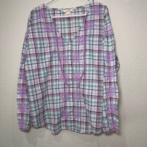 Sundance Multicolor Plaid V-Neck Blouse